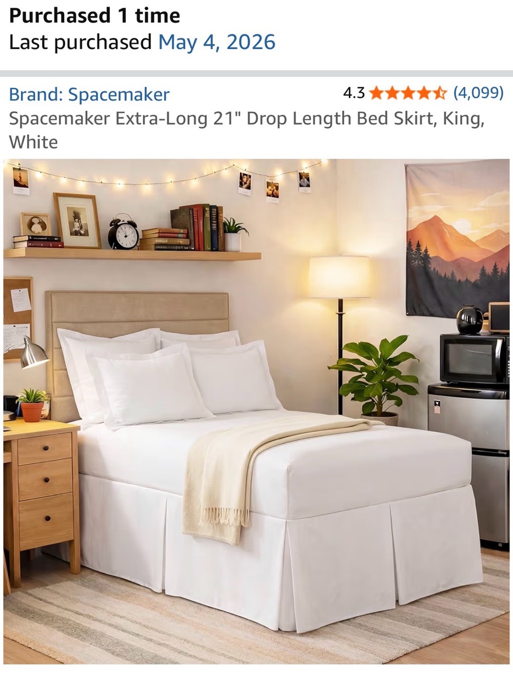 White Extra-Long Bed Skirt – 21" Drop
